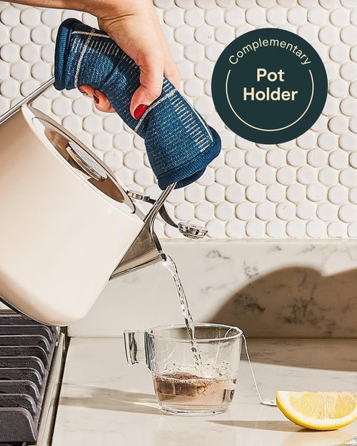 Caraway 2 Quart Whistling Tea Kettle - Durable Stainless Steel - Fast Boiling, Non-Toxic - Cream Color