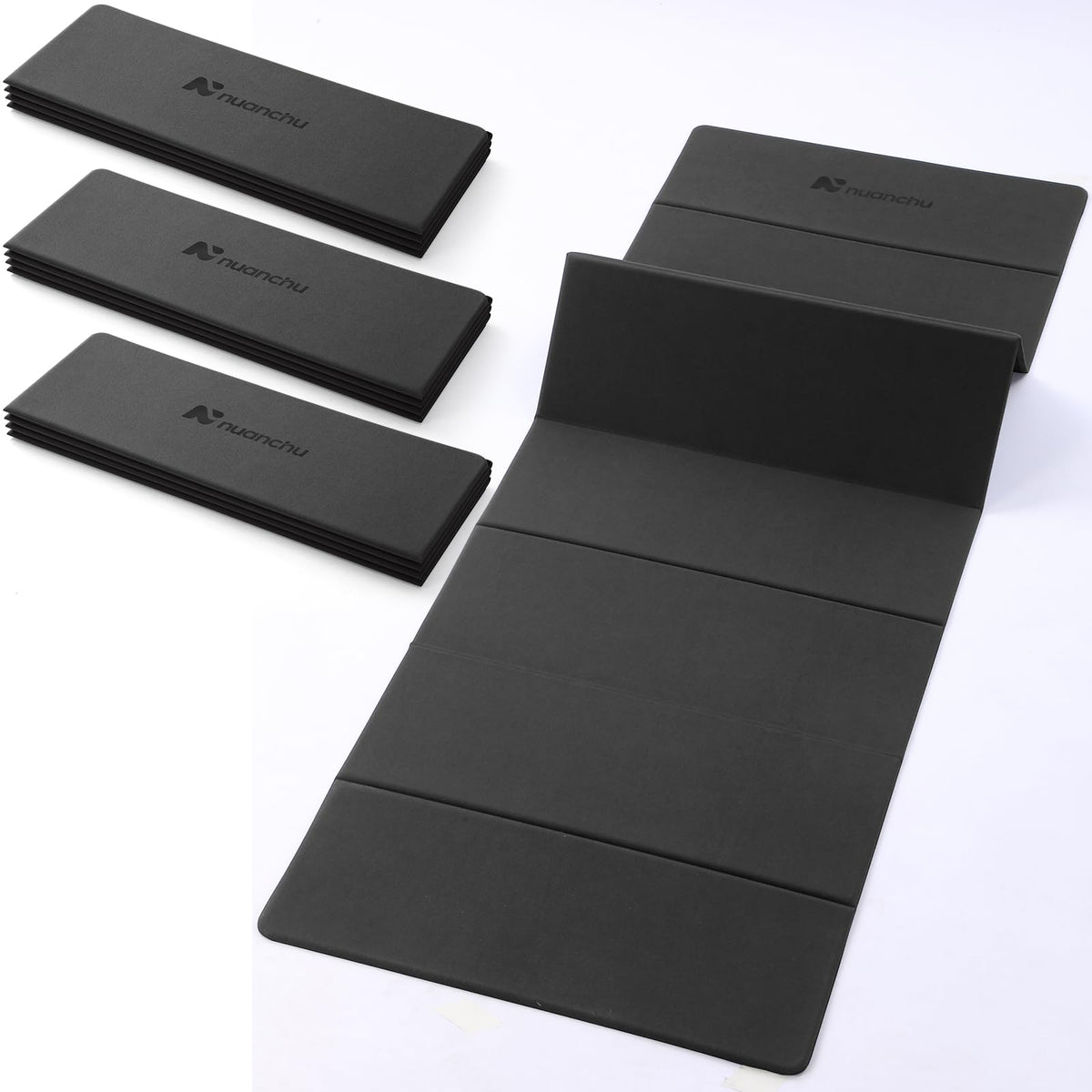 Nuanchu 3 Packs Foldable Yoga Mat Yoga Gift Non-slip Fitness Pilates Mats 6mm Thick with Strap Poe Material 69 x 24 x 0.24" Lightweight Multi-purpose Workout Mats for Exercise Home Travel(Black)