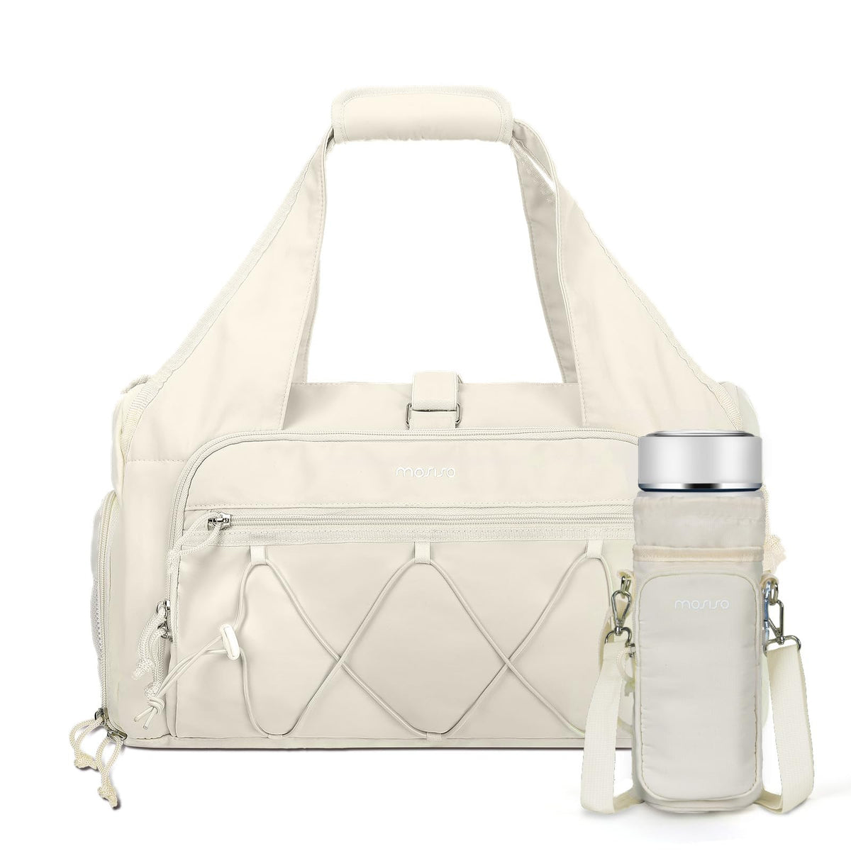 MOSISO Gym Bag for Women, Travel Duffle Weekender Overnight Workout Carry on Small Tote Sport Gym Duffle Bag with Shoe Compartment&Wet Pocket&Water Bottle Holder for Fitness, Yoga, Weekend, Beige