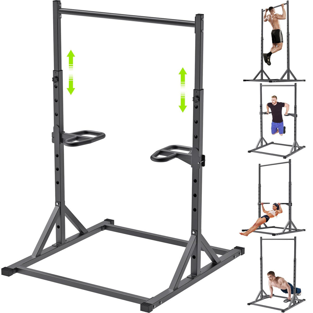 SELEWARE Adjustable Pull Up Station, Multifunction Dip Station and Multi-Grip Handles, Fully Welded, 500 lbs Capacity, Home Gym Equipment