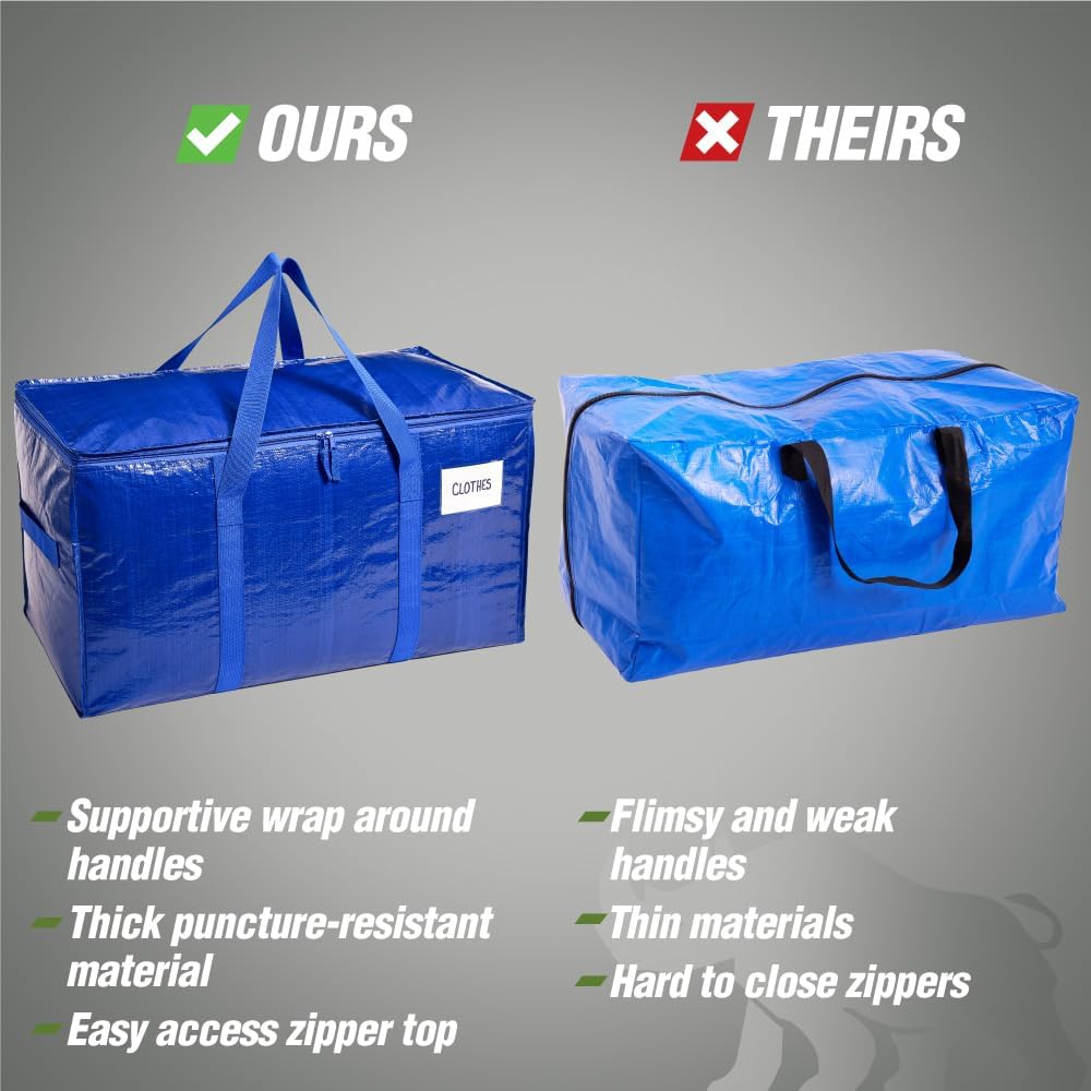 RUGGED RHINO Heavy Duty Extra Large Moving Bags - Durable Blue Storage Solution with Zipper & Strong Handles | 2 Pack