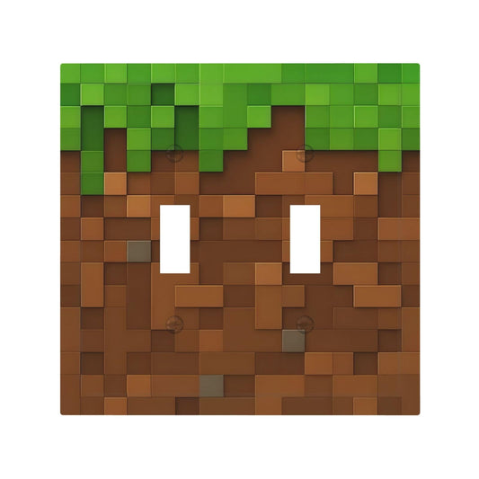 Pixel Style Gamer Themed Grass Block Decorative Switch Plates 2 Gang Double Toggle Outlet Light Switch Cover Wall Plate Electrical Faceplate for Kids Room Office Home Decor