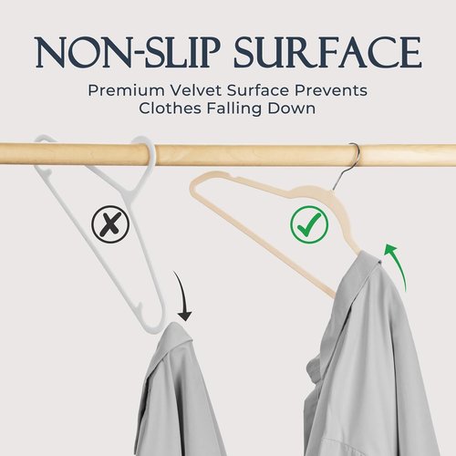 HOUSE DAY Beige Velvet Hangers - 60 Pack Non-Slip Heavy Duty Clothes Hangers | Slim Space-Saving Design with 360° Rotating Hook
