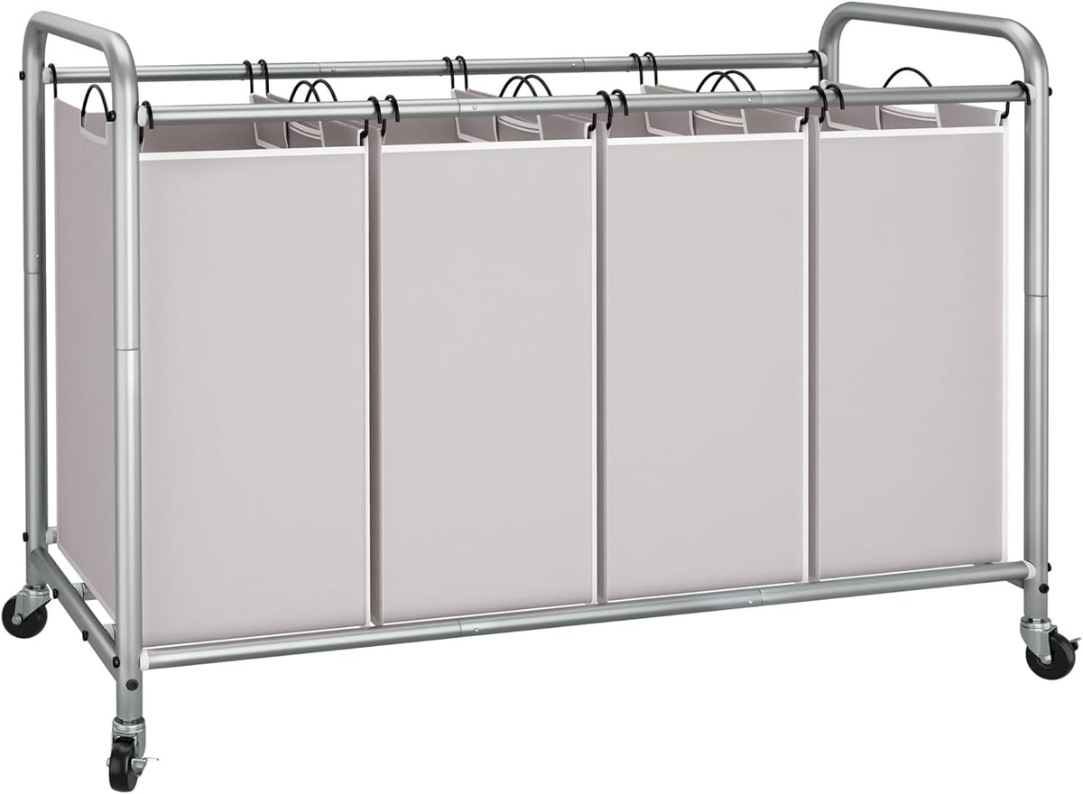 Storage Maniac Laundry Sorter - 4-Section 47.5 Gal Hamper with Wheels & Removable Bags | Gray