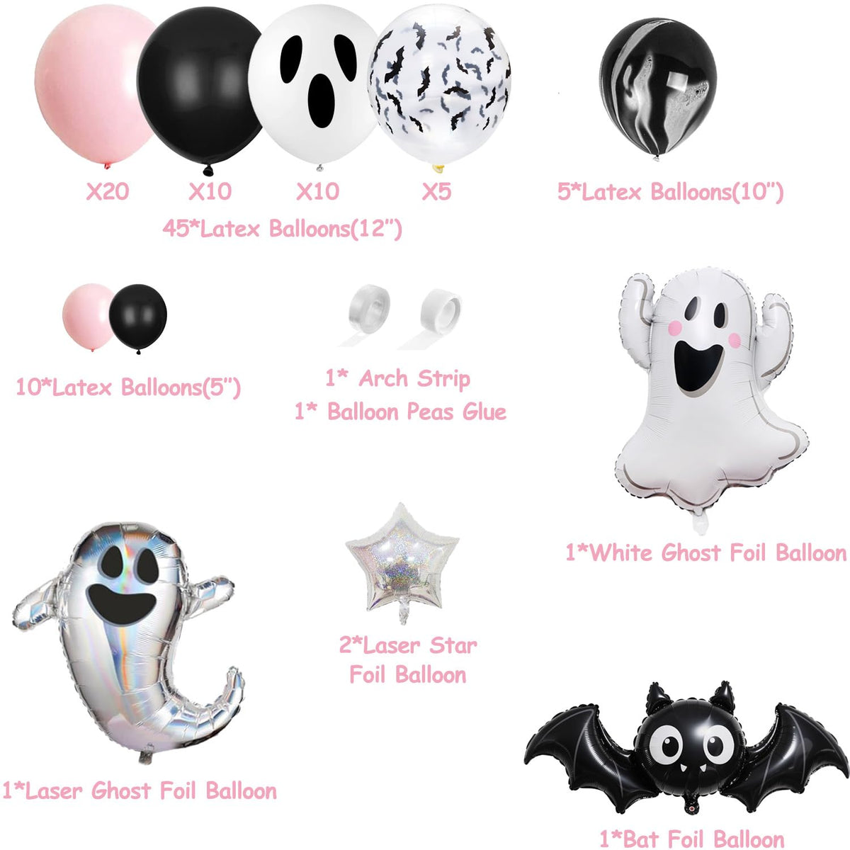 92 Pcs Little Boo Party kit Little Boo Banner Cake Topper Boo Skeleton Bat Mylar Balloons for Pink Black Girl Halloween Baby Shower the Spooky One Halloween 1st Birthday Party Decorations