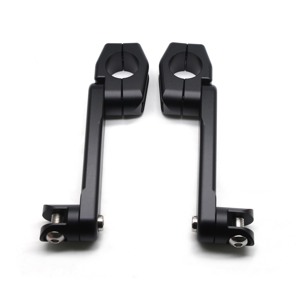 MZS Motorcycle Highway Pegs, 1.25" CNC Highway Foot Pegs Adjustable Long Angled Mount Clamps Compatible with Road King Sportster Softail Street Electra Glide Dyna Rebel Shadow for 1 1/4 Crash Bar