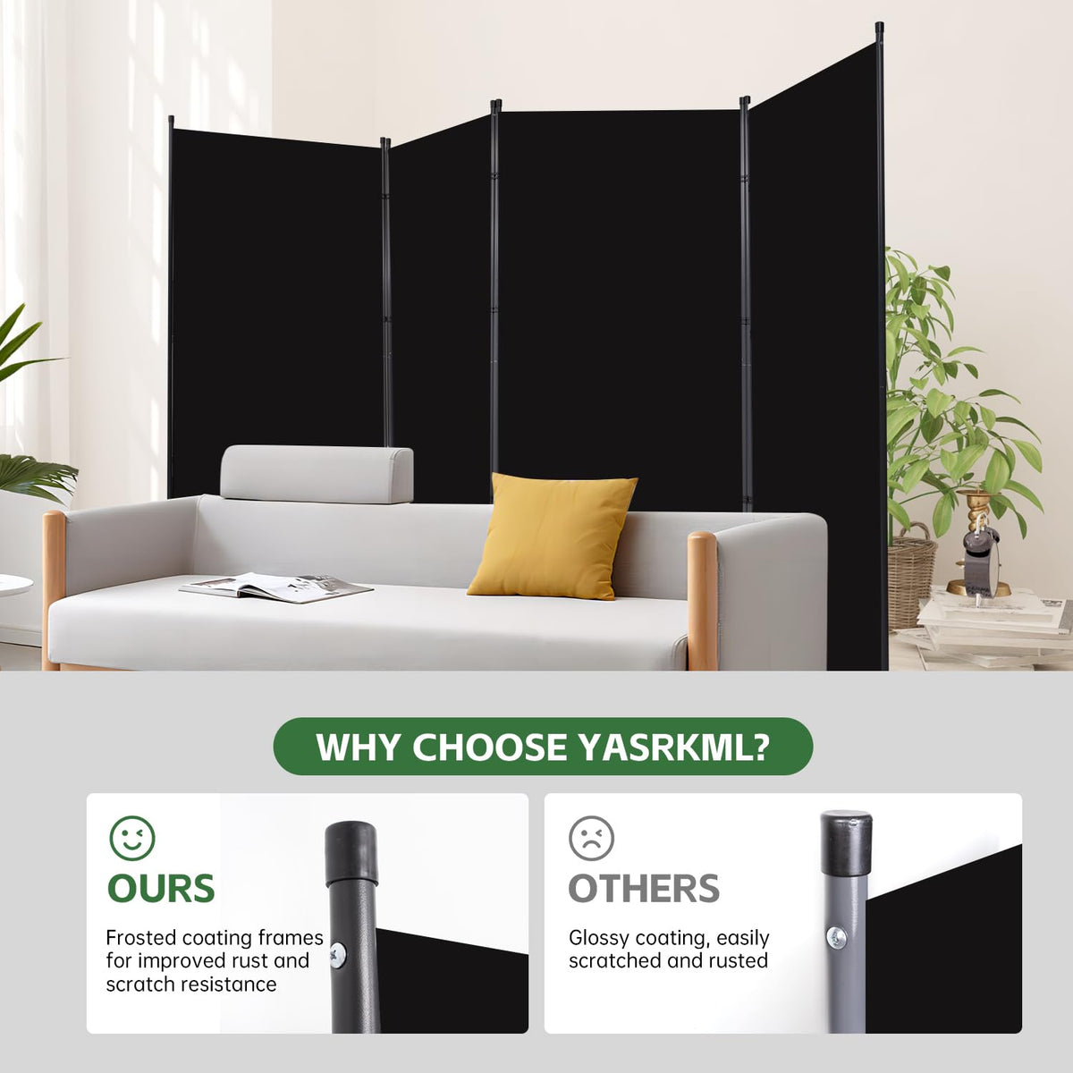 YASRKML Room Divider Folding Privacy Screens, Portable Room Divider Panel 4 Panel Partition Room Dividers Screen, Freestanding Room Partitions and Dividers Fabric Dividers for Room Separation, Black