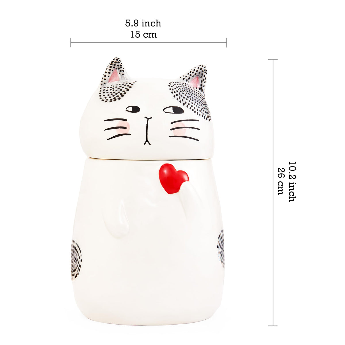 Bico Cartoon Cat Handpainted Stoneware Air Tight White 10.2 inch Cookie Jar, Dishwasher Safe, for storing Cookie, Candy, Coffee