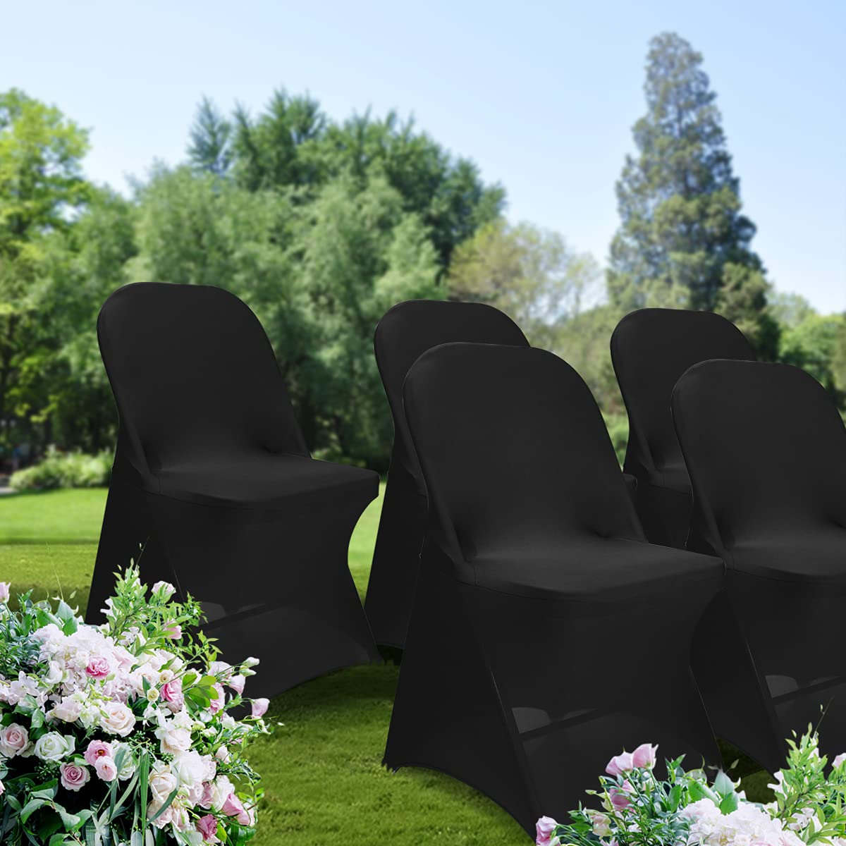 Babenest 100PCS Spandex Folding Chair Covers, Halloween Upgraded Universal Stretch Washable Fitted Chair Slipcovers Protector for Wedding, Holidays, Banquet, Party, Celebration (Black)