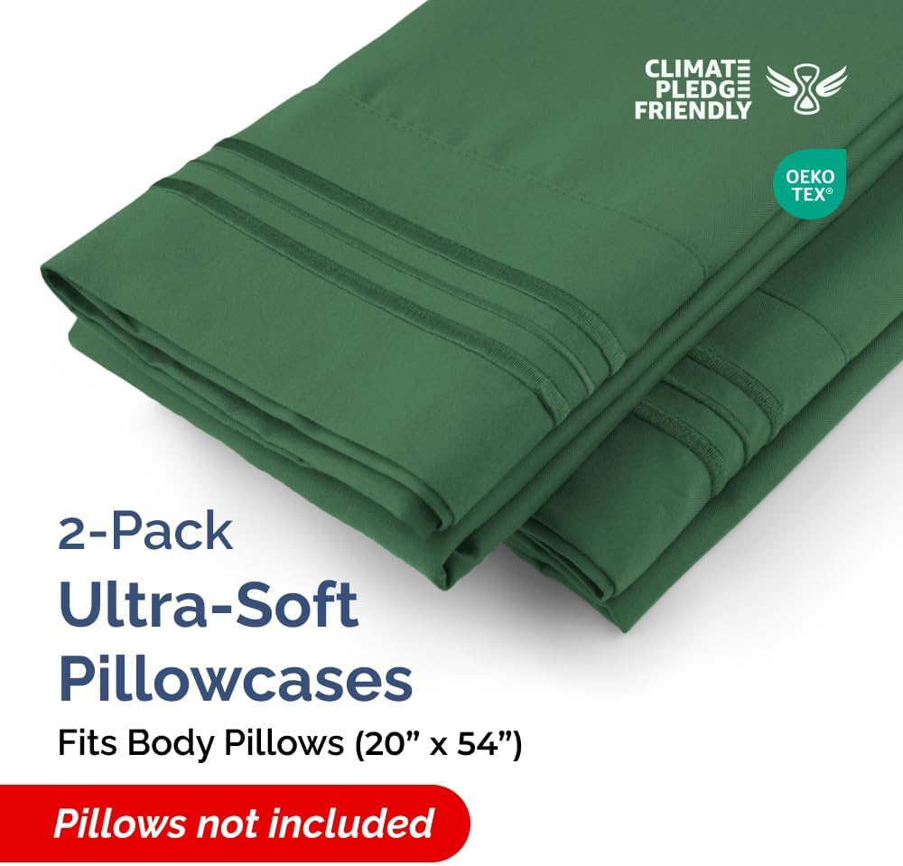Skiennix Body Pillowcases Set of 2 | Soft 20x54 Long Pillow Covers for Side Sleepers - Wrinkle-Free, Emerald Green