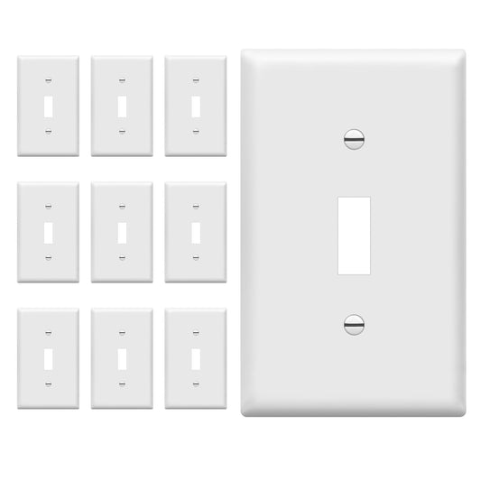 ENERLITES Light Switch Cover Plate, Toggle Wall Plate Cover, Size 1-Gang 4.50" x 2.76", Unbreakable Polycarbonate Thermoplastic, 8811-W-10PCS, White (10 Pack)