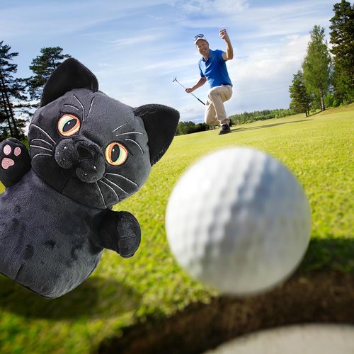 dinofactory Black Cat Golf Head Cover - Cute Kitten Driver Headcover, 3D Plush Cat Golf Club Cover for 460cc Driver, Funny Golf Gift for Cat Lovers (Dark Gray)