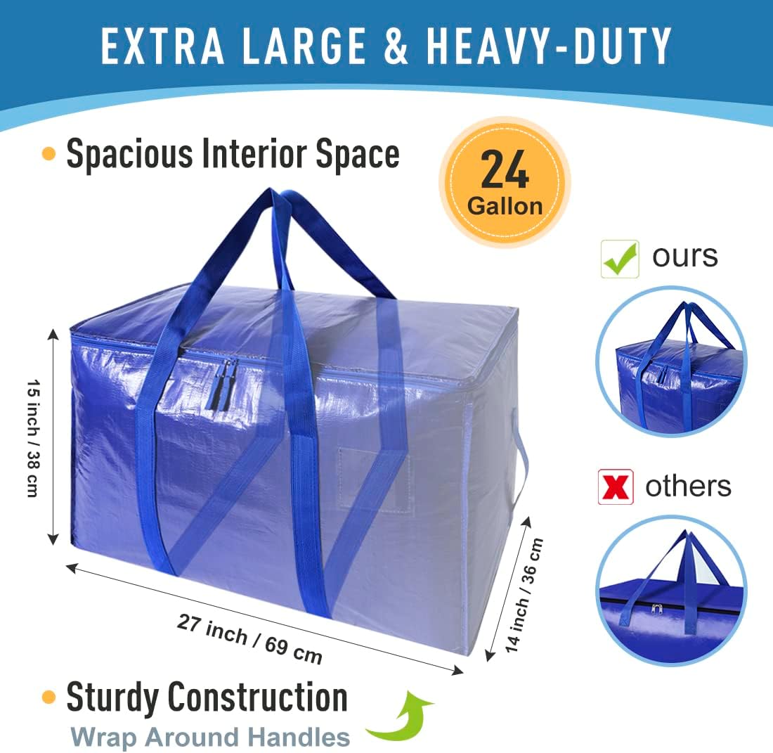 Skiennix Heavy Duty Moving Bags - Extra Large Storage Totes with Zippers & Strong Handles | Set of 6