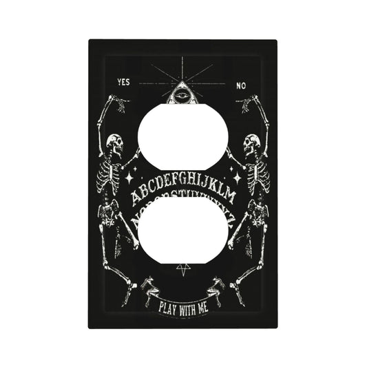 Decorative Dark Skull Gothic Skeleton Duplex Wall Plate 1-Gang Receptacle Outlet Cover Cool Halloween Funny Hippy Mystic Eyes Lovers Aesthetic Electrical Light Faceplate Switch Plate Covers