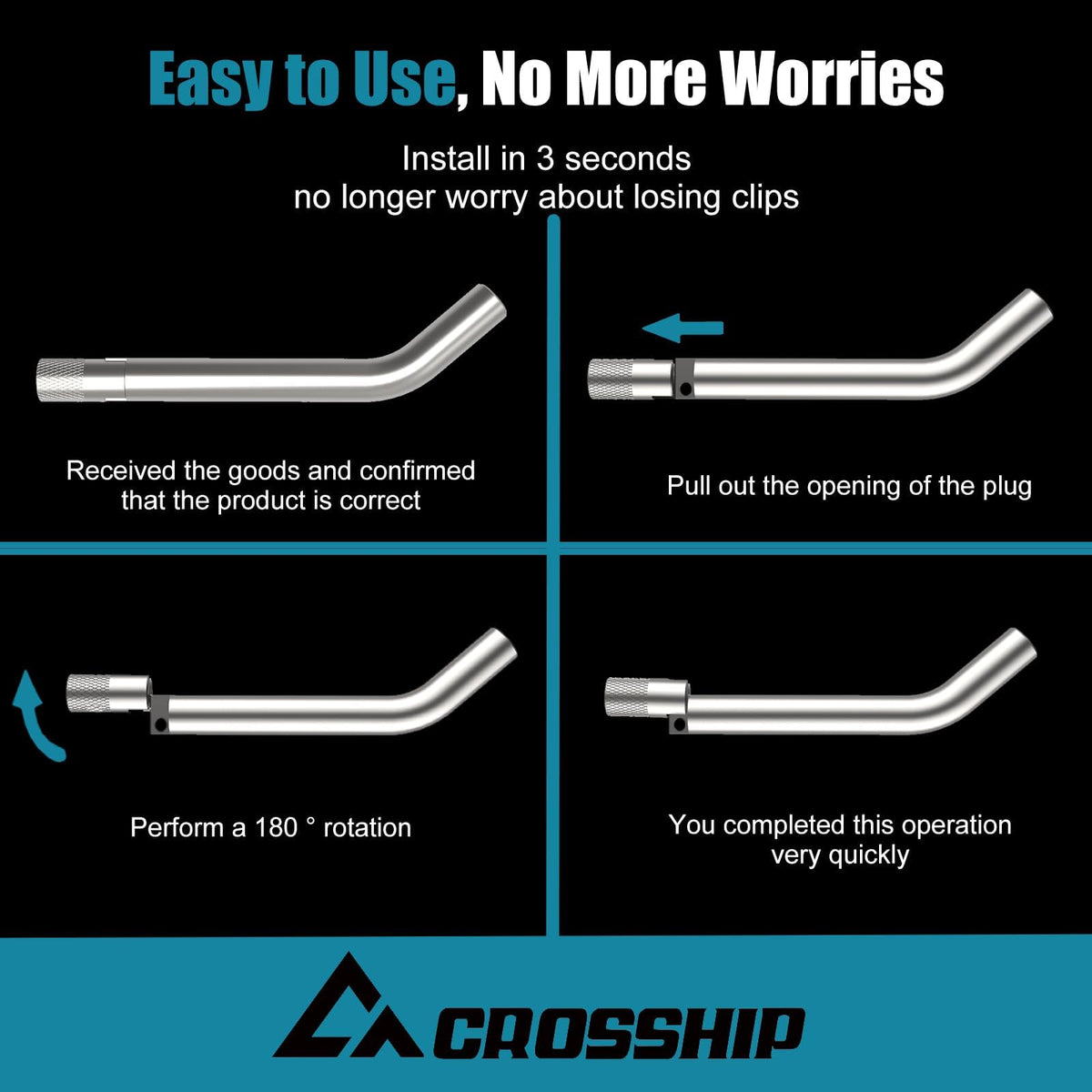 CROSSHIP 5/8-Inch Trailer Hitch Pin - No Clips Required - Lock Hitch Pin with Chrome Steel Pivot - Fits 2, 2-1/2 or 3-Inch Receiver, for B&W, Rhino, Curt Trailer Hitches Tow Replacement Pins