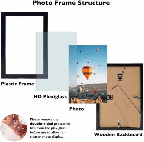 JCJMY 6x10 Picture Frame - Black Wall Mount or Tabletop Display with Shatter-Resistant Plexiglass