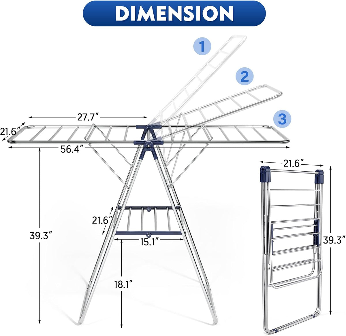 APEXCHASER Stainless Steel Clothes Drying Rack - Height-Adjustable & Foldable | Indoor/Outdoor Use