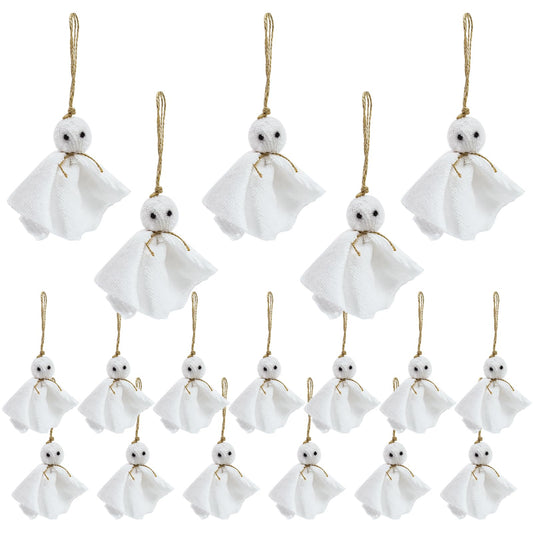 18 PCS Halloween Small Hanging Ghost Ornamets Mini Fabric Cute White Cloth Ghost Tree Ornamets Farmhouse Rustic Halloween Party Decoration for Window Mantle Wall Door Lawn Yards Garden Indoor Outdoor