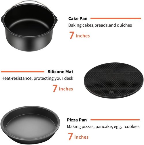 Gowise Air Fryer Accessories 9PCS Set - Fits 3.7QT to 5.8QT Fryers | Includes Cake Barrel, Pizza Pan & More