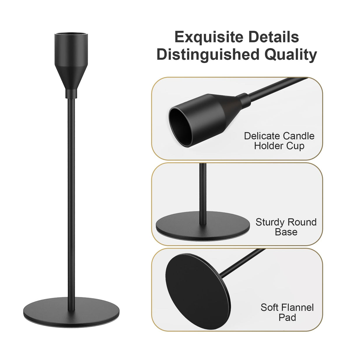 NLBTW Matte Black Taper Candle Holders, Set of 3 Metal Candlestick Holders for Candle Sticks Holder Decor, Ideal for Mantle Table Centerpiece, Weddings, Dining, Housewarming Gift & Anniversaries