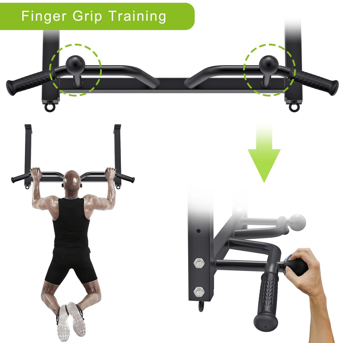 Kipika 32" Ceiling Mounted Pull Up Bar - Heavy Duty, Highly Adjustable, Multifunctional Chin Up Bar - Home Gym System with Punching Bag Hanger and Resistance Bands Training (Ceiling Mounted Pull Up Bar with Ball)
