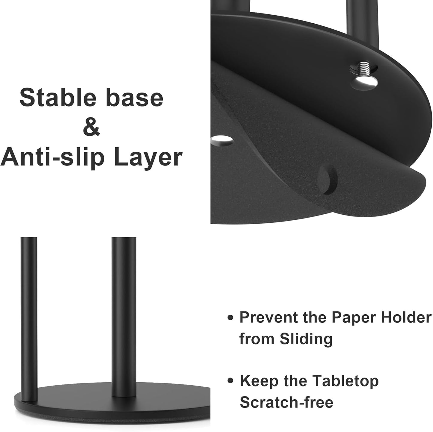 Premium Stainless Steel Paper Towel Holder by [Brand Name] - Stylish Black Countertop Dispenser with Weighted Base