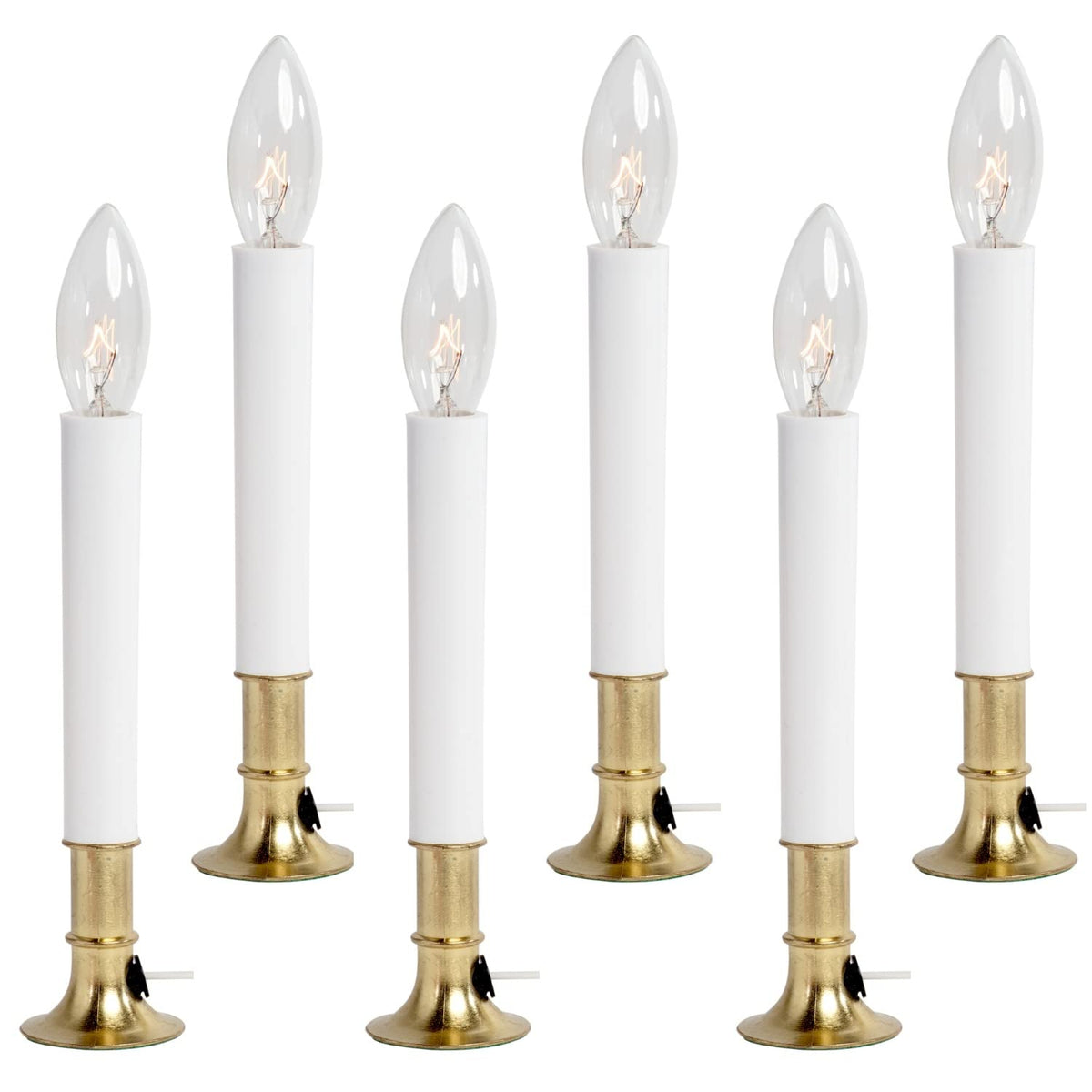 Creative Hobbies® Pack of 6 Electric Window Candle with On/Off Switch, Incandescent Light Bulb, Brass Plated Base, Ready to Use (Original)