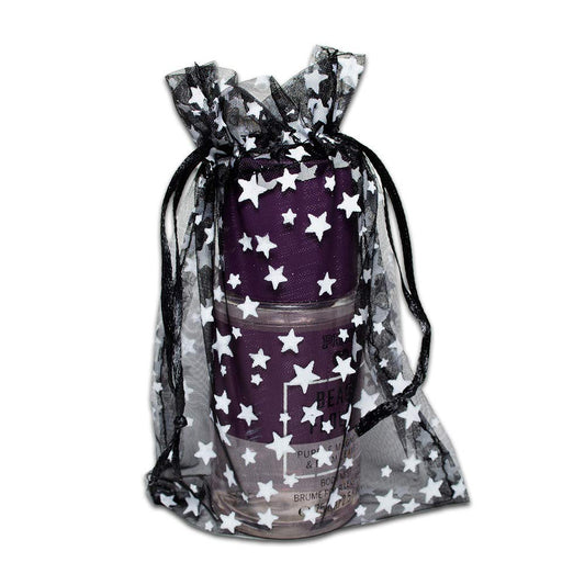 100-Pack 4x6 Sheer Organza Drawstring Gift Bags (Medium) - Metallic Stars (Black/White) - Wedding Party Favors, Jewelry, Candy, Treats Mesh Pouch by The Display Guys