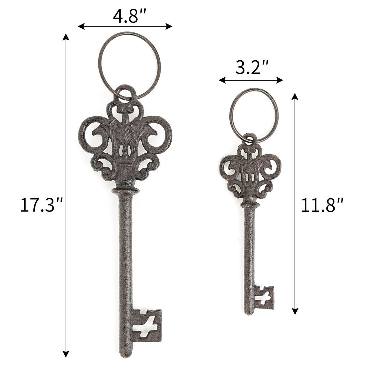 Sungmor Cast Iron Skeleton Keys, Set of 2 Large Old Fashioned, Decorative Wrought Iron Wall Art, Home Garden Farmhouse Halloween Decor, Rustic Brown