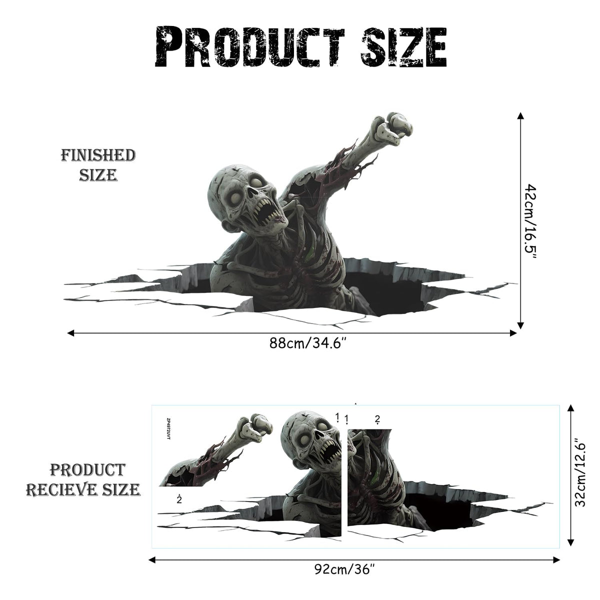 IARTTOP 3D Halloween Party Window Stickers (90x30cm)Horror Zombie Wall Decals Halloween Breaking Through Walls Stickers Spooky Skeleton Window Decal for Haunted House Horror Party Bathroom Decoration
