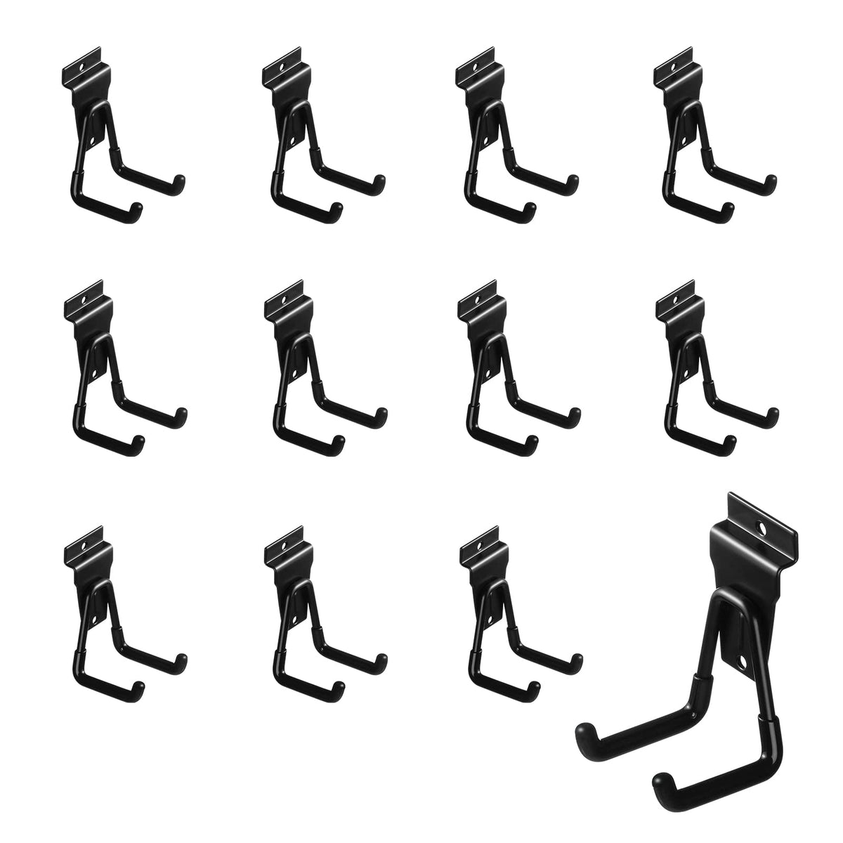 PYBTOOL 12Pack Slatwall Hooks Heavy Duty Slatwall Accessories Garage Slatwall Hooks and Hangers Small U Hook(Black)