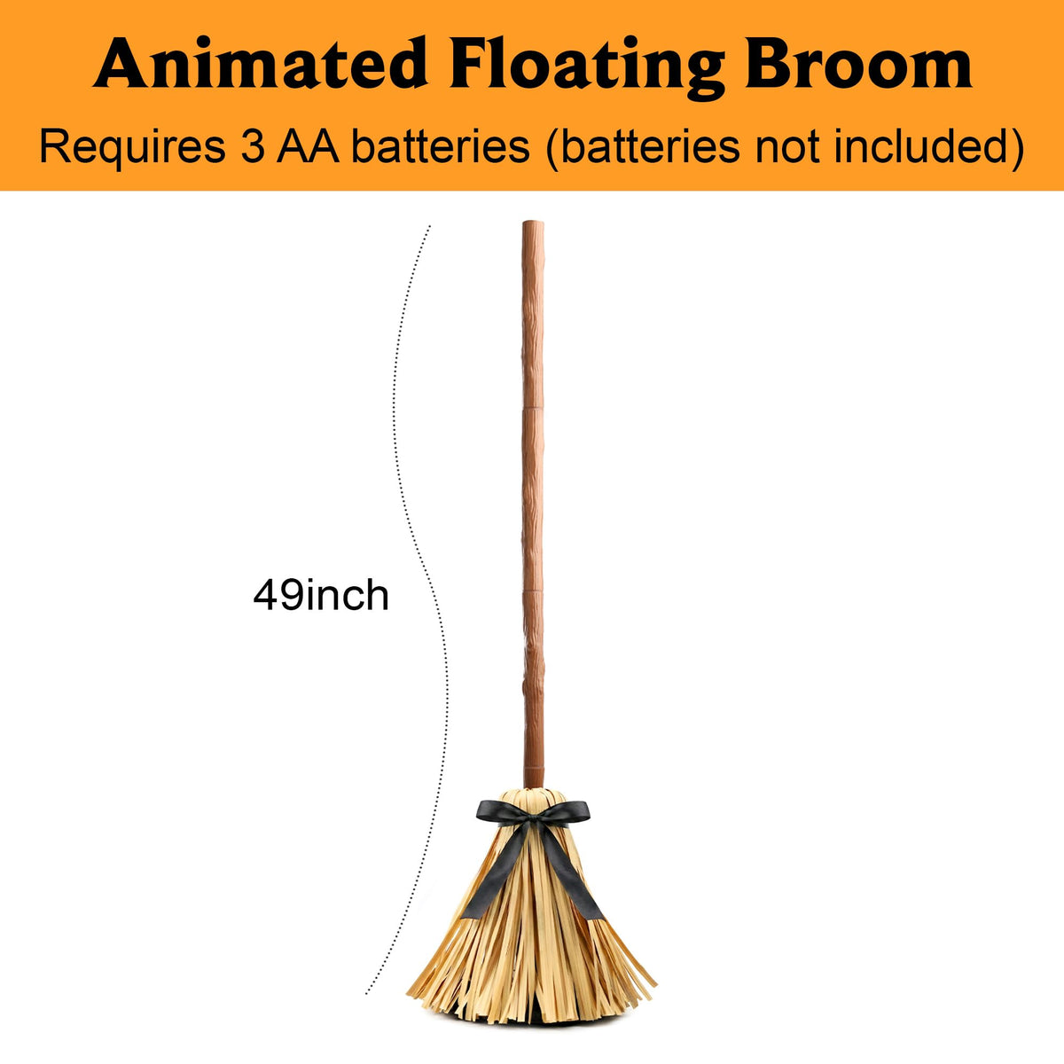 Halloween Decorations Indoor - 49" Animated Floating Lighted Witch Broom with Spooky Sound/Mute Mode - Dancing Magic Broom for Home Party Decorations