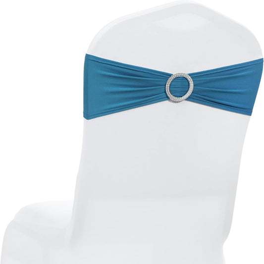 MDS Spandex Chair Sashes - Pack of 200 Elastic Stretch Bows with Buckle Slider for Wedding Decor - Dark Teal