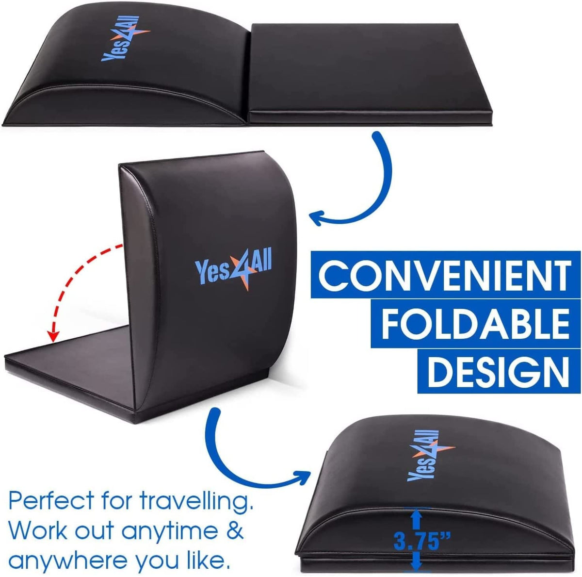 Yes4All Abdominal Exercise Pads, Foldable Ab Workout Equipment for Home Gym Core Training & Back Stretching, Sit Up Mat for Floor Exercises with Tailbone, Black