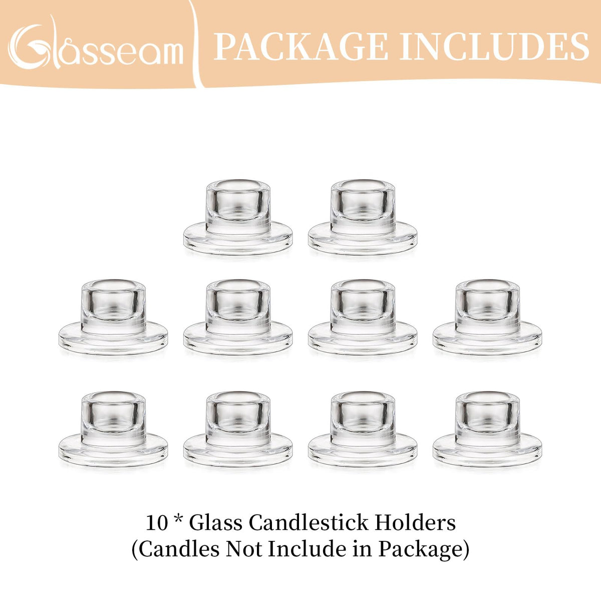 Glasseam Glass Tapered Candlestick Holders: 10Pcs Small Taper Candle Holders Bulk Clear Candle Sticks Holder Decor Short Modern Candle Holder for Table Centerpiece Wedding Christmas Dinner Party