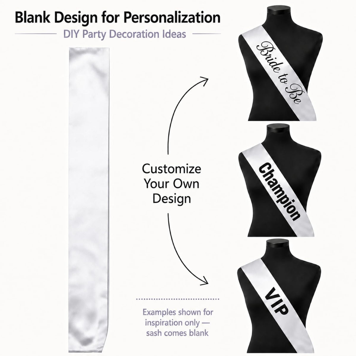 Pack of 6 Blank Satin Pageant Sashes for Princess, Beauty Queen, Homecoming, Winner, Mayor and DIY Decoration, White