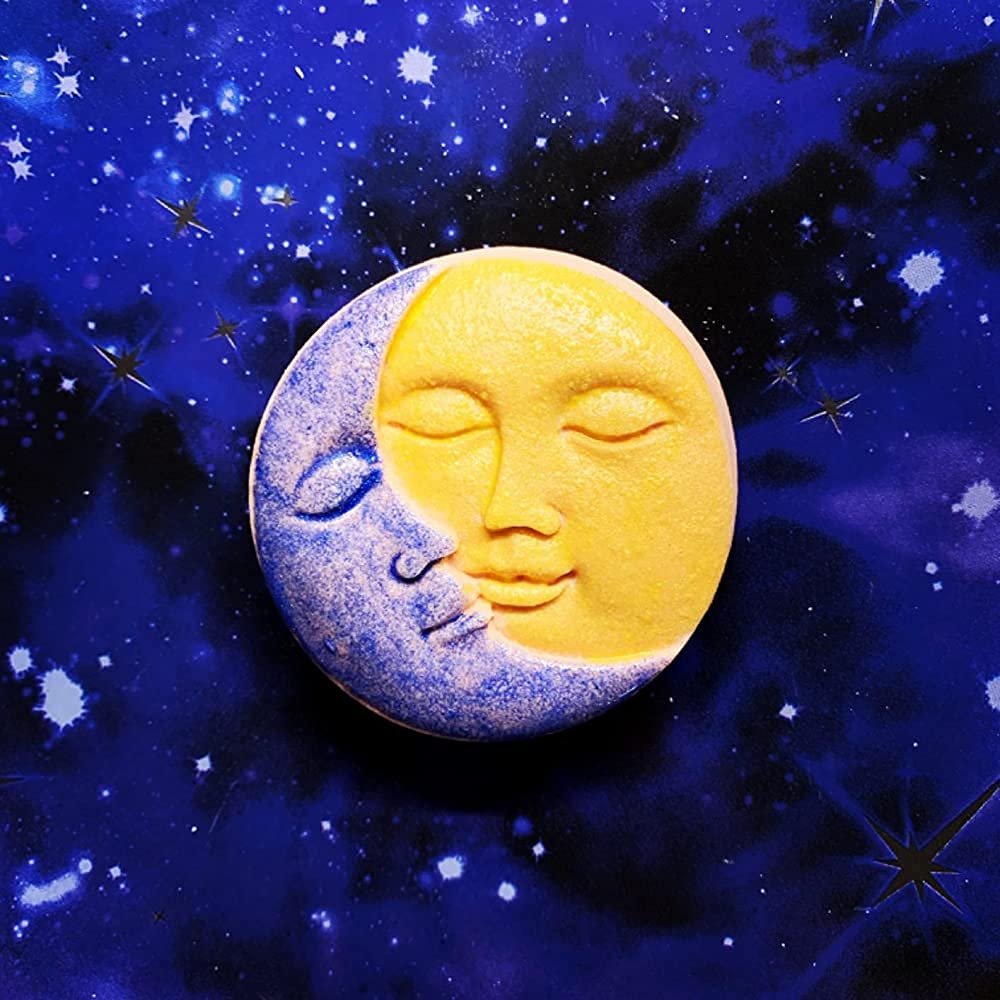 Hedume 3 Pack Sun & Moon Silicone Soap Molds, 4 Cavity Sun & Moon Face Soap Molds, Crescent Moon Face Silicone Soap Mold for Handmade Bath Bombs, Lotion Bar, Polymer Clay, DIY Resin Making