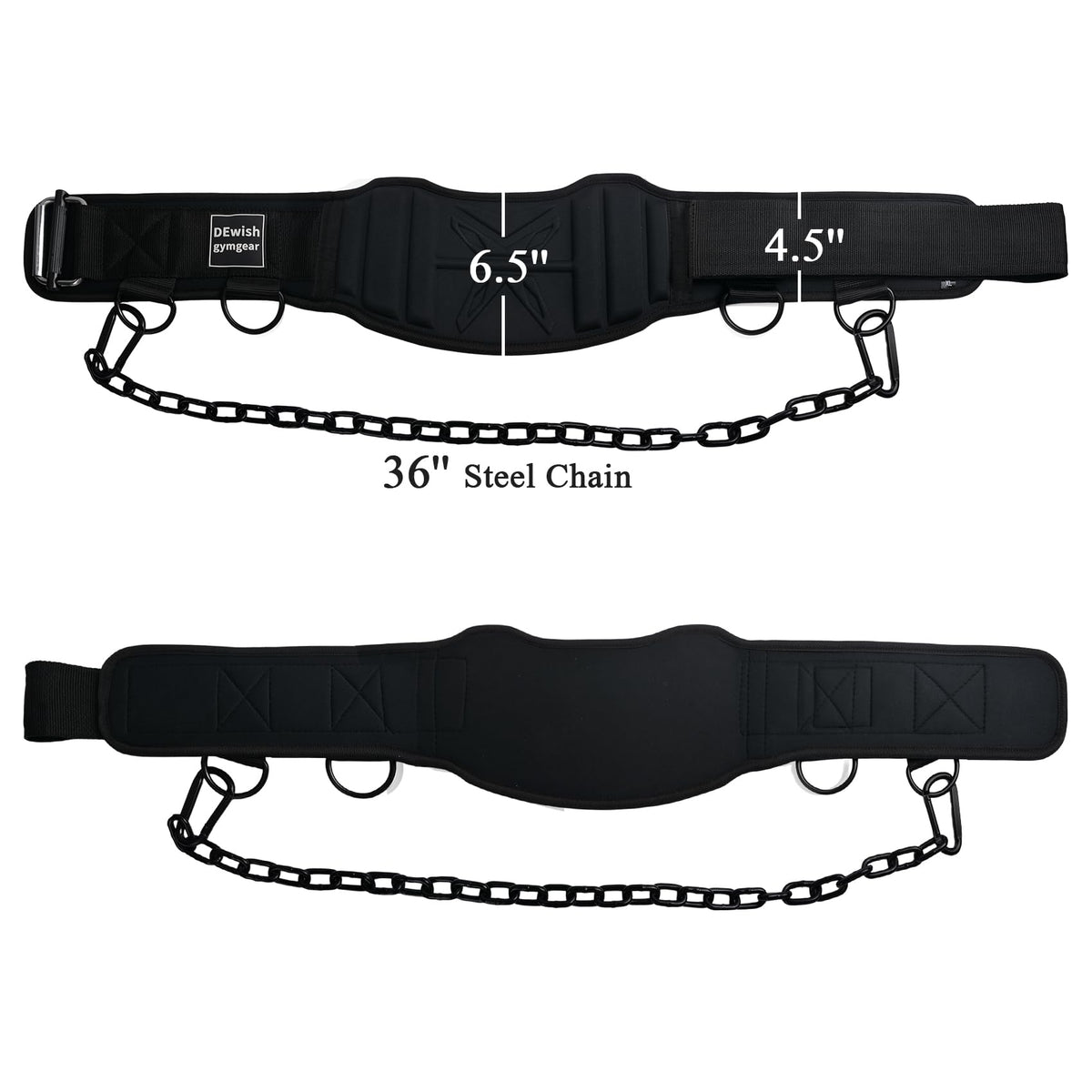 2-in-1 Weightlifting Belt & Dip Belt with 41 IN Steel Chain for Pull Up,Added Weight Training (Black, L(35"-39"))
