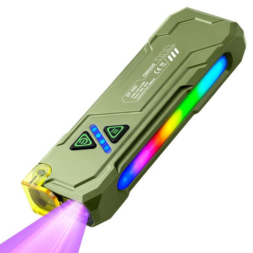 Ciwuzxs EDC Rechargeable Flat Flashlight 1000 Lumens White LED/UV/RGB Ambient Signaling Flashlights, Magnetic Clip on Pocket Light for Outdoors, Emergency, Working (1, Green, Compact)