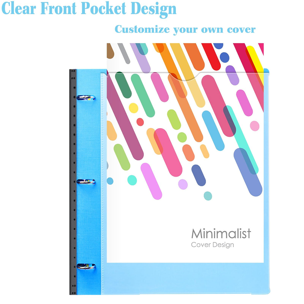 INFUN 1 Inch Telescoping 3 Ring Binder - 1PCS,Flexible Round Binder with Customizable Front Cover and Clear Catalog Pocket, 1 Inch Rings, 225 Sheet Capacity-Blue