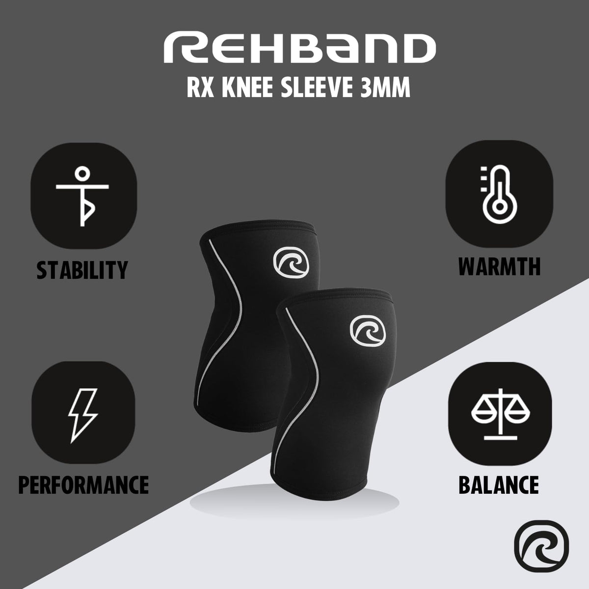 Rehband Knee Sleeve 3mm Neoprene, Lightweight Knee Brace for Endurance and Ball Sports, Unisex Compression Starter Knee-Sleeves, Breathable Running Knee Support, Colour:Black, Size:Large