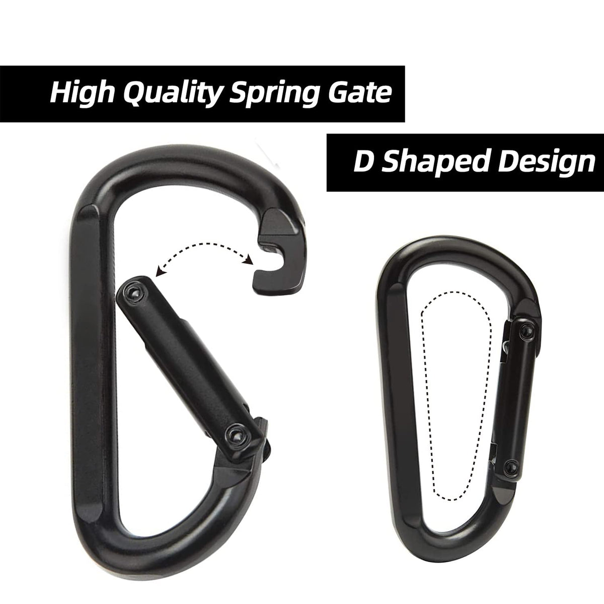 EZYA Carabiner Clip, 860lbs, 3" Iron Heavy Duty Carabiner, D Shape Hook - Hammocks, Camping, Hiking Accessories, Keychains, Caribiniers for Dog Leash, Yoga Swing, Gym etc, Black, 6pcs