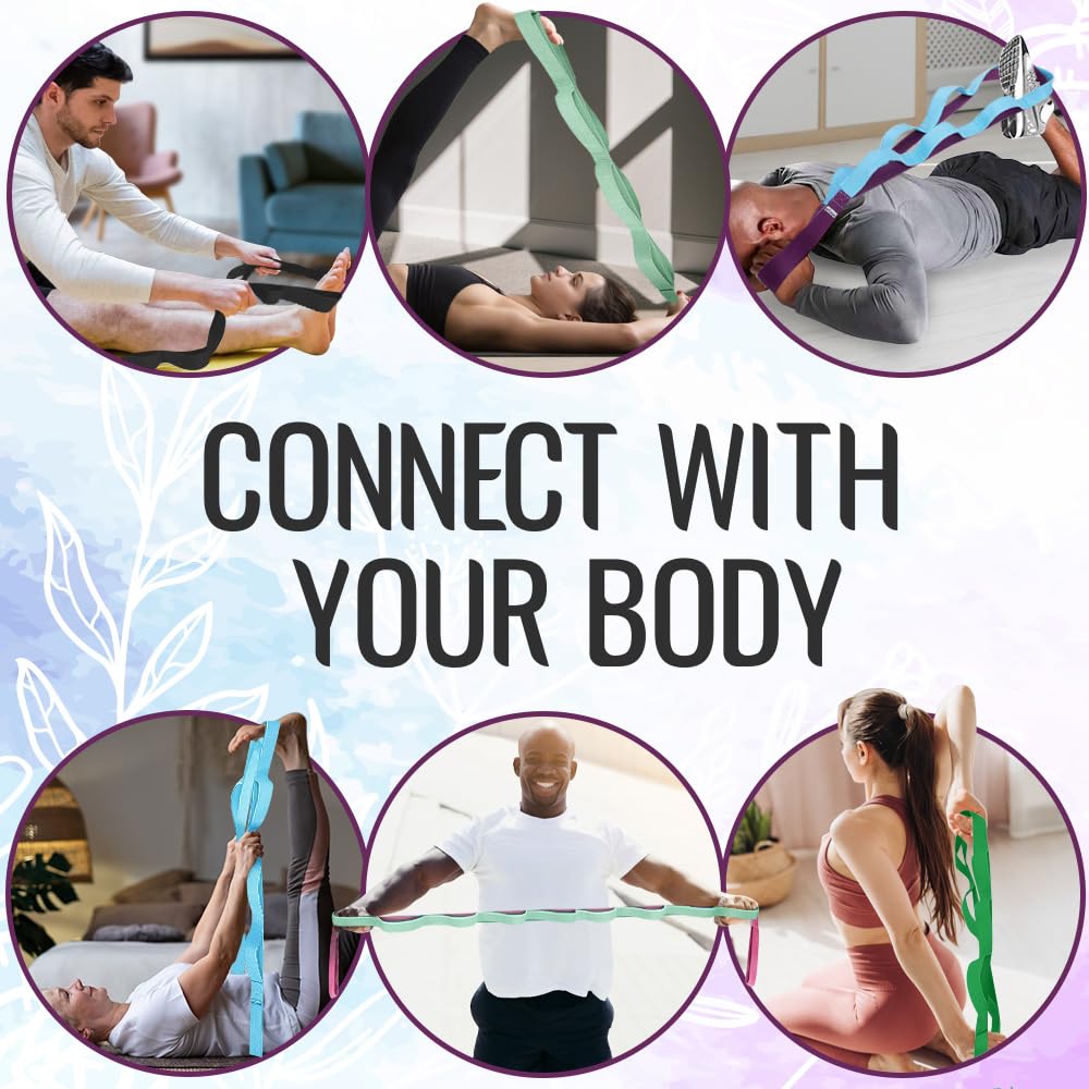 TECEUM Stretching Strap for Yoga & Physical Therapy – 10 Loops – Non-Elastic Leg Stretch Straps for Stretching, Exercising, Pilates, Post-Injury Rehabilitation for All Levels – Men & Women