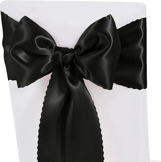 Skiennix Black Satin Chair Sashes - Upgraded 7" x 108" Ties for Weddings & Events | Pack of 50