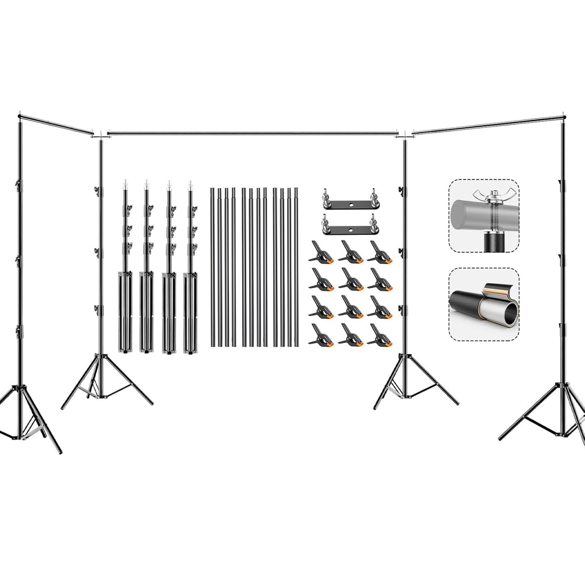 BEIYANG 10x30FT Photo Backdrop Stand, Angle Adjustable Triple Crossbar Extender Mount, Photography Background Support System, with Sand Bags,12 PCS Clamps for Wedding Party Celebration