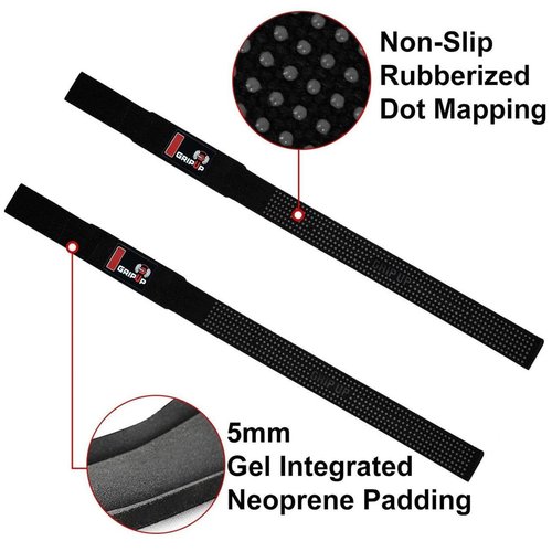 GripUpBar Lifting Straps For Weight Lifting Gel Grips Heavy Duty Gym Strap Cotton Wrist Support Neoprene Padded Anti Slip Dumbbell Bar Wraps For Bodybuilding Deadlifts Barbells Workouts Men Women (Black)