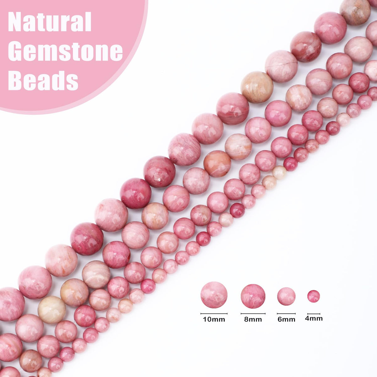 CMBYN Natural Stone Beads Round Genuine Real Stone Beading Strand Loose Gemstones DIY Smooth Bead for Bracelet Necklace Earrings Jewelry Making (Rhodochrosite, 6mm 60 Pieces)