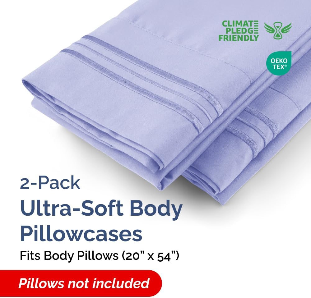 Skiennix Body Pillowcases Set of 2 | Soft Lavender 20x54 Long Pillow Covers for Side Sleepers - Wrinkle & Fade Resistant, Machine Washable