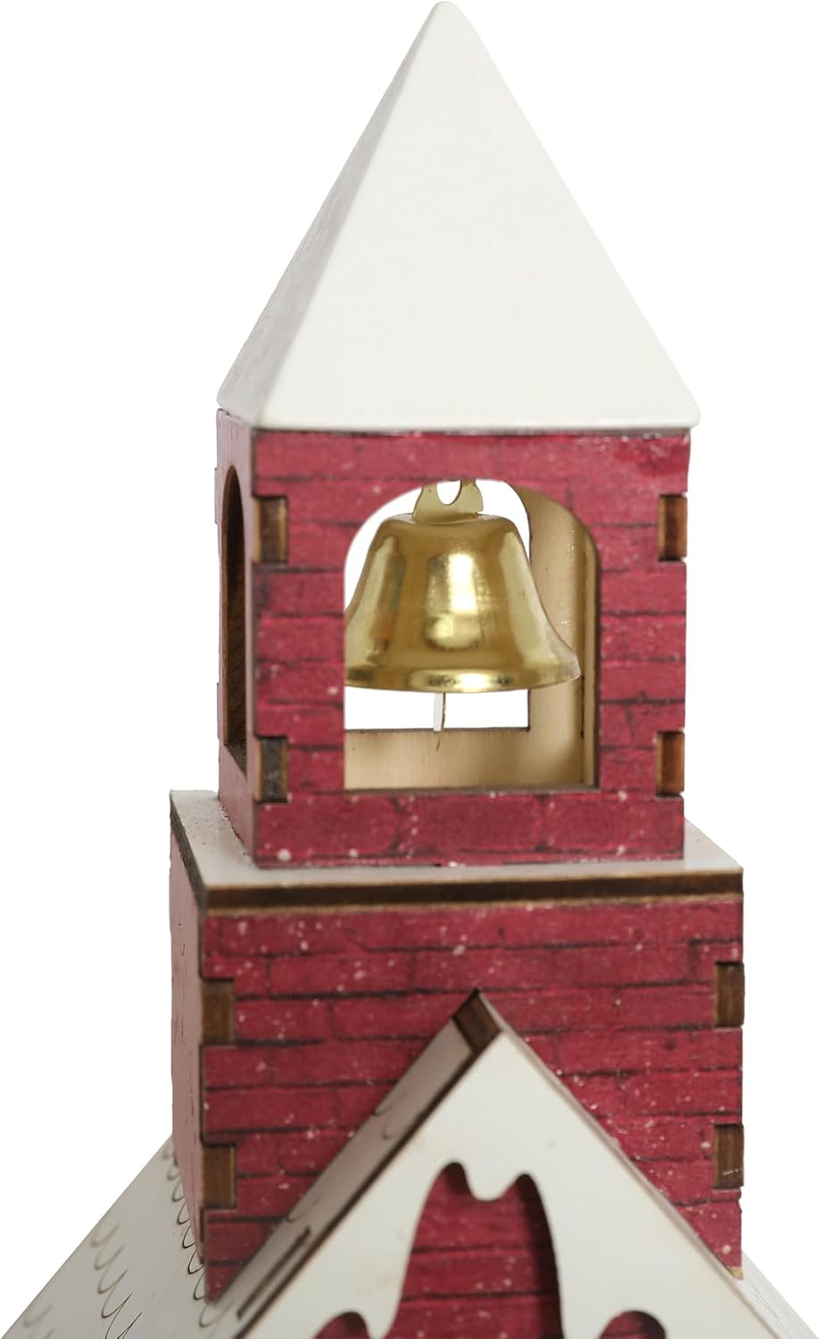 Skiennix Wooden Lighted Christmas Church Decor - 11.8" LED Village Chapel with Bell Tower | Battery Operated Rustic Tabletop Centerpiece for Holiday Home Decor