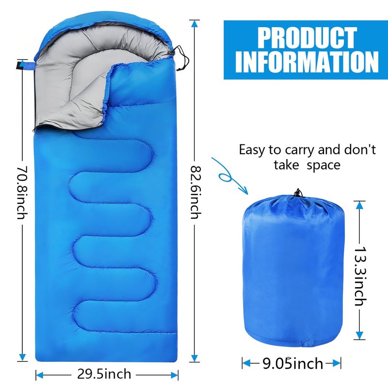 OBTANIM Sleeping Bags Portable Waterproof Thick Camping Sleeping Bag for Adults Kids 4 Seasons Cold Weather or Warm Backpacking Hiking Travel Indoor Outdoor Use (Blue)